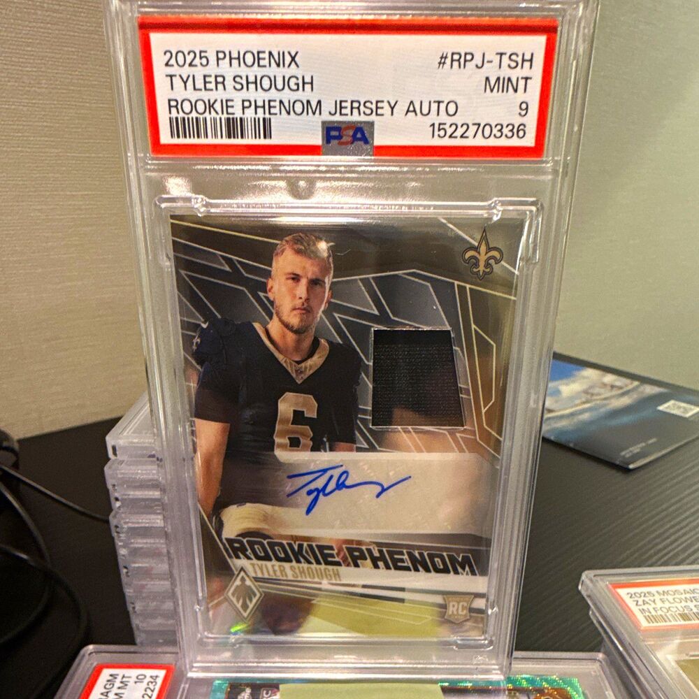 2025 Panini Phoenix Tyler Shough Saints Rookie Phenom Jersey Auto PSA 9 238/249